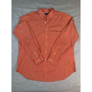 Ralph Lauren Classic Fit Shirt Mens XL Orange White Striped Button Down Collared